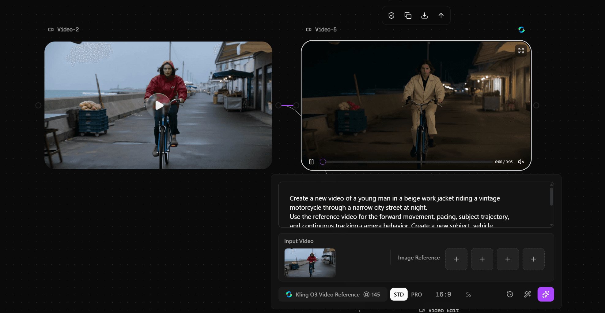 O3 Video Reference preserving the source bicycle and motion structure in a new scene
