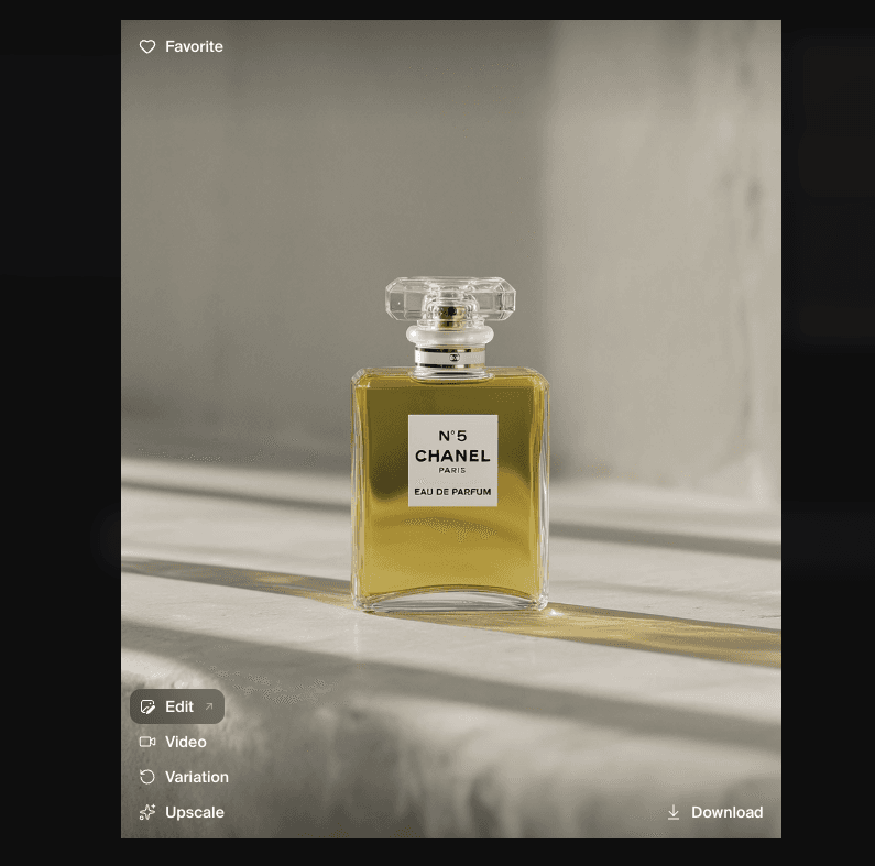 Downloadable perfume bottle image generated in the supplied Krea account