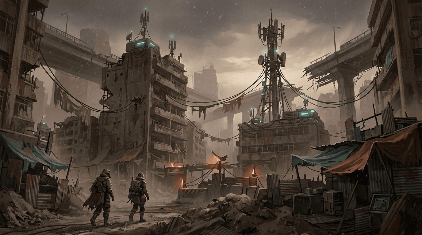 Ashfall Relay post-apocalyptic RPG style frame defining the project's visual direction
