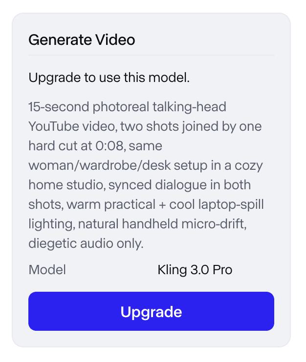 Runway upgrade prompt shown before generating a 15-second video on the free account