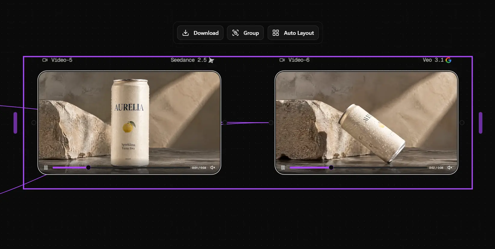 START → MID → ORBIT → LANDING frame comparison for Seedance 2.5 and Veo 3.1
