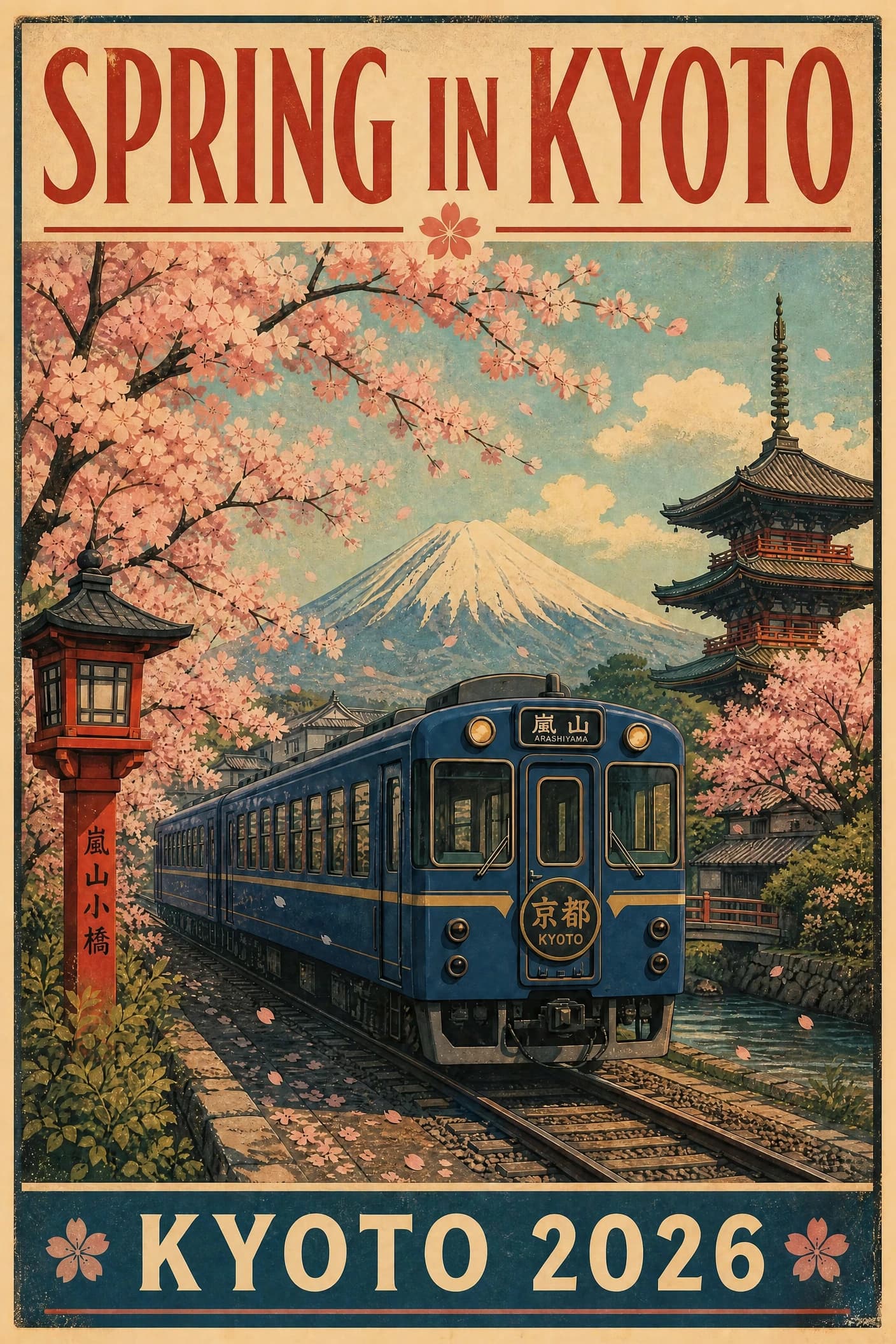 GPT Image 2 edit changing the train color and bottom text in the Kyoto poster